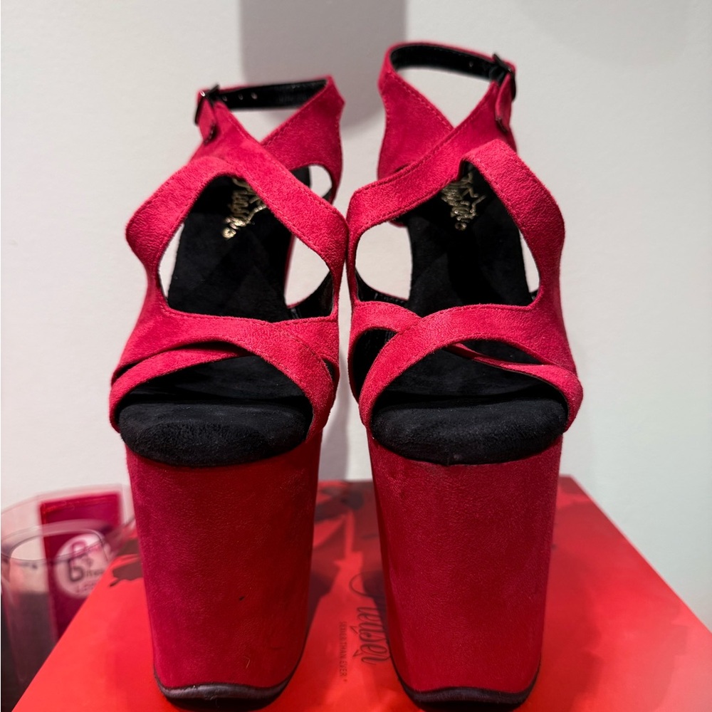 Pleaser Flamingo FLAM831FS Red Faux Suede Size 7 - Picture 2 of 10